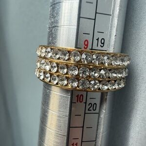 Vintage costume jewelry Elegant Gold rhinestone 3‎ row eternity band Ring size 9